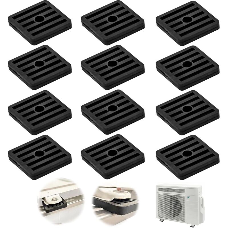 Rubber vibration dampers for air conditioners (12-pack), anti-vibration feet, condenser mount for outdoor split air conditioners, black
