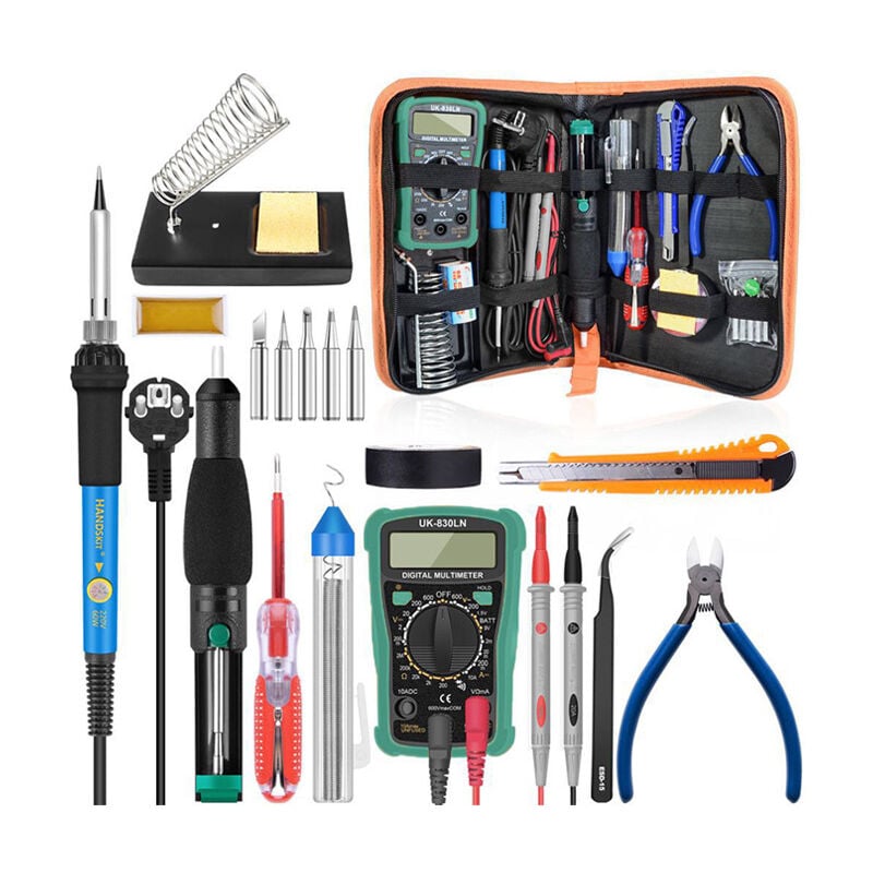 Soldering Iron Kit, 60W Soldering Kit, Adjustable Temperature 200450°C, Multimeter, 5PCS Soldering Tips, Desoldering Pump, Station