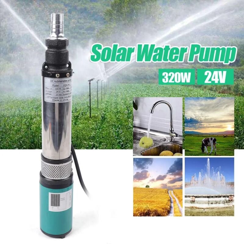 Submersible Deep Well Pump Solar DC 1HP 24V 320W Stainless Steel Water Pump Farm Ranch Submersible Bore Hole Deep Well Pump