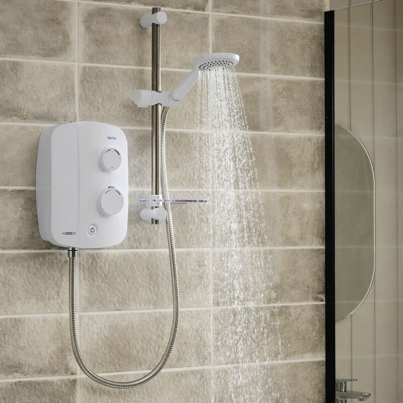 Triton - Silent Thermostatic Electric Power Shower Bathroom White Chrome TAS2000SR
