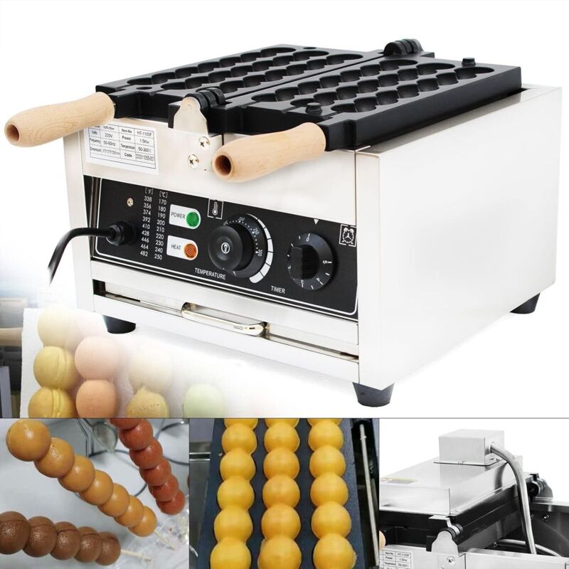 1500W Commercial Bubble Waffle Maker in Non-Stick Stainless Steel, Adjustable Temperature with Timer (EU PLUG)