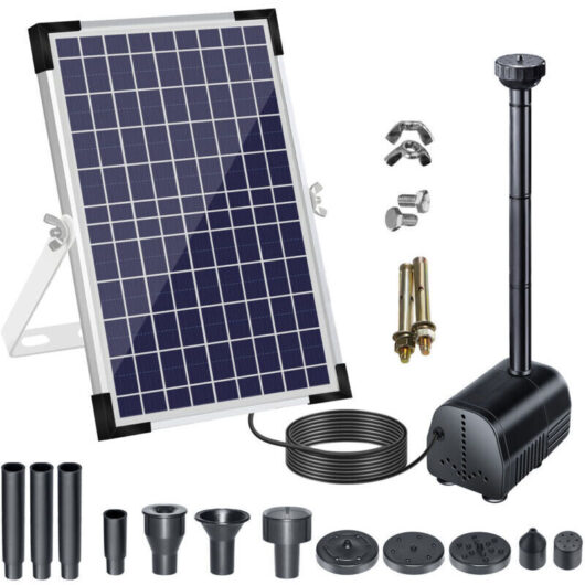 18V/10W 1000L/h Solar Fountain Pump, Solar Water Pump, with Large Solar Panel and Nozzles, Oxygen Water Circulation, for Bird