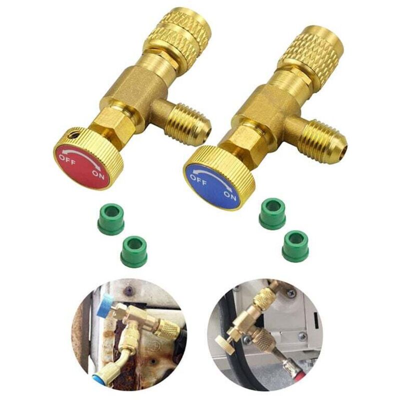 2-Piece Refrigerant Charging Adapter, Safety Valve, Quick Connect, Air Conditioning R410A R22, for 1/4" SAE Male Thread to 1/4" SAE Female Thread