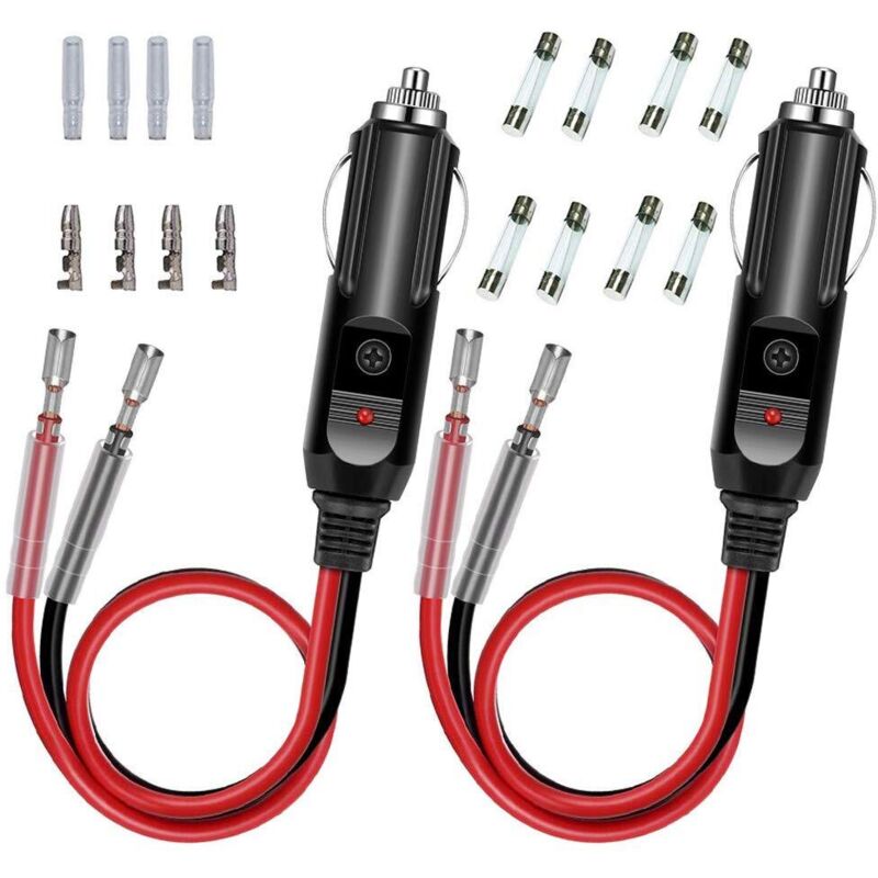2pcs Male Cigarette Lighter Adapter with AWG 16 Power Cable 12V/24V Universal for Car Inverter, Air Pump, Electric Cup