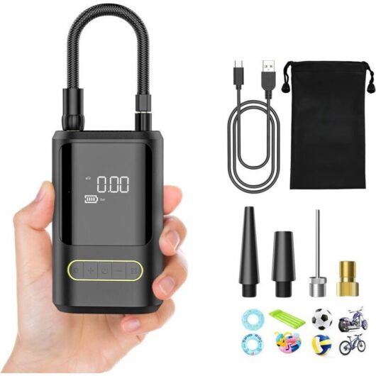 4000mAh Mini Electric Air Pump, Portable Air Compressor Cordless Tire Inflator 150PSI with Digital LCD Screen, Rechargeable Air Pump for Car,
