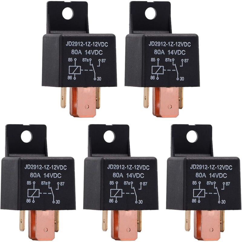5 Pieces 5-Pin 12V 80A Relay, Automotive Relay JD2912-1Z-12VDC 80A 14VDC SPDT Truck Boat Van Vehicle Switch