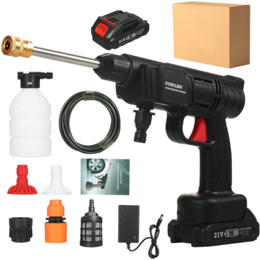 Battery-Powered High-Pressure Washer, Max 350 PSI with 2 x 1500mAh Batteries, Foam Sprayer, for Cleaning and Watering