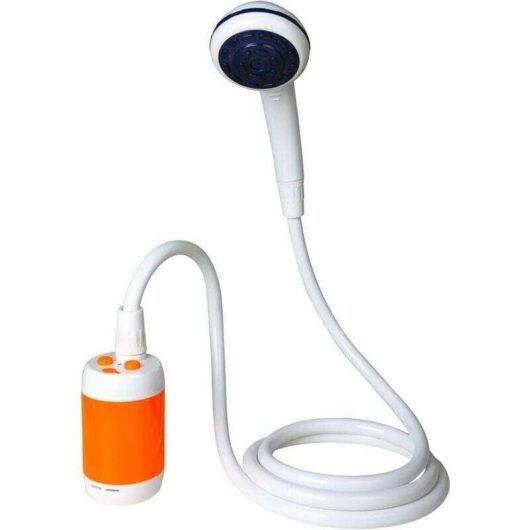 Camping Shower, Portable Outdoor Shower, Built-in 5000mAh Battery, Rechargeable Electric Shower Head, Shower Flow Pump (Orange/White)