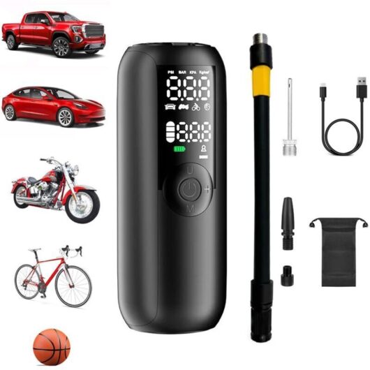 Car Tire Inflator, 4000 mAh Battery, 150 PSI Bicycle Pump, Portable Air Compressor for Cars and Bicycles, Automatic Shut-Off with Valve