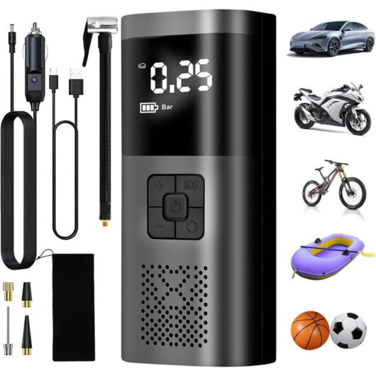 Car Tire Inflator, 6000mAh Portable Air Compressor, Cordless Tire Inflator 150PSI with Digital LCD Screen, Electric Bike Pump with LED Light for