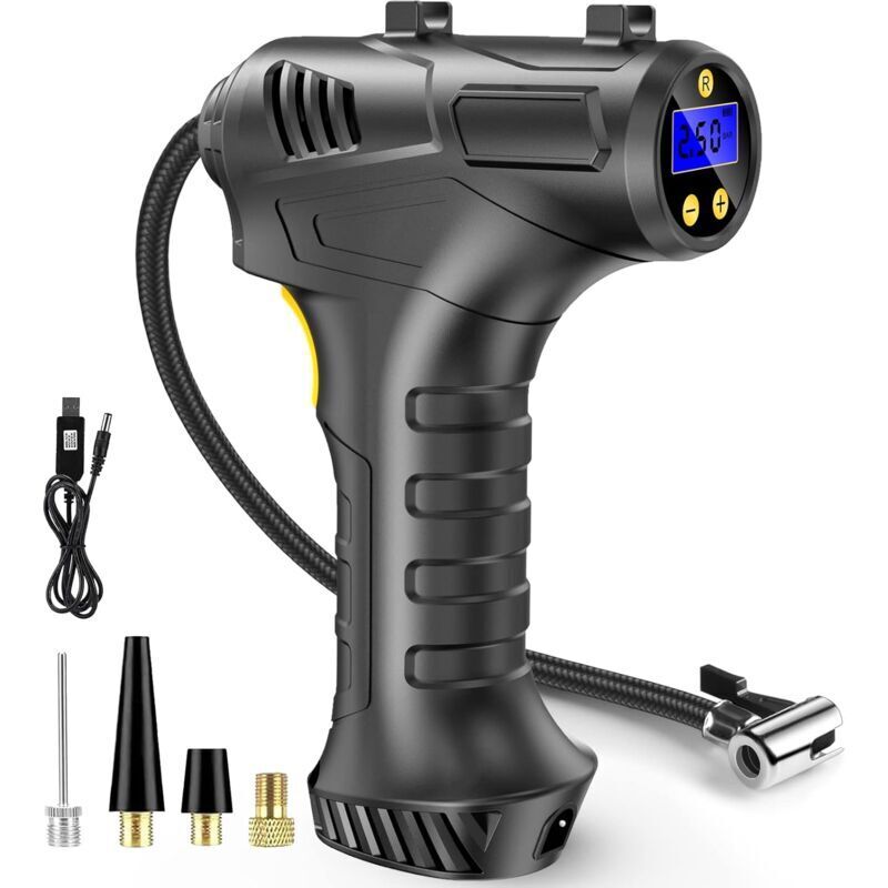 Cordless Tire Inflator Air Compressor, 12V USB Rechargeable Battery, 150 PSI Portable Car Tire Pump, Digital Electric Tire Pump with LED Light and 3