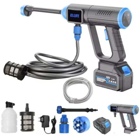 Cordless pressure washer, max. 30 bar, with battery, foam sprayer, 6-in-1 multi-purpose nozzle for cleaning and watering