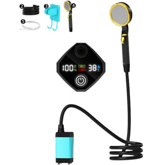 DUBUNS Portable Camping Shower Pump, Rechargeable Electric Shower Pump with Smart Digital Display, 9000mAh