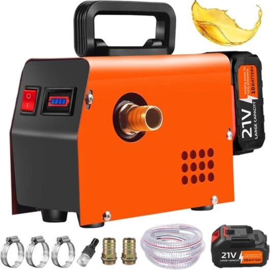 Electric drum pump for oil transfer, high flow rate 40-50L/min, forward and reverse operation, ideal for diesel, kerosene and high-viscosity liquids