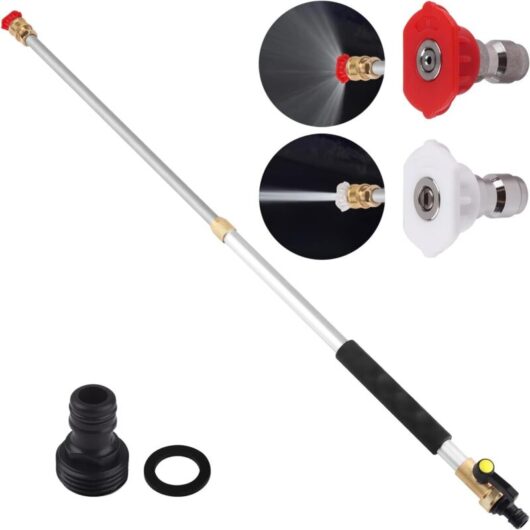 Electric pressure washer with extendable jet nozzle - 2-in-1 high-pressure washing tool for garden hose, adjustable length 18"-32", with two