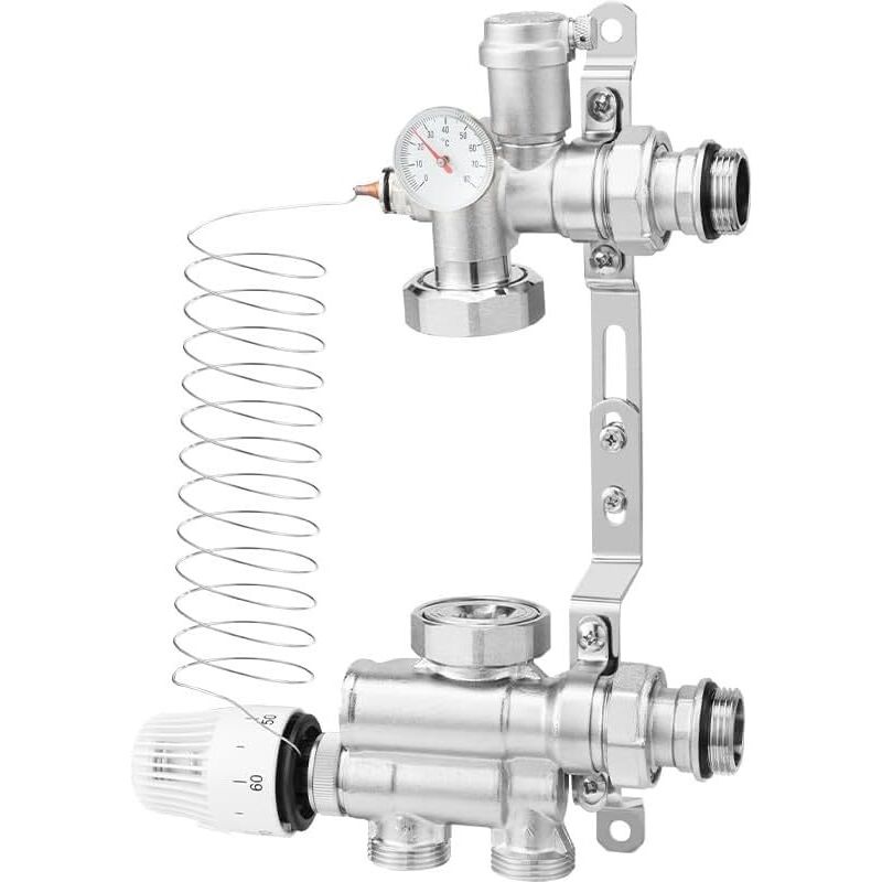 Fixed-value controller for underfloor heating without a pump, adjustable fixed-value controller from 20 to 70 °C with thermostatic mixing valve,