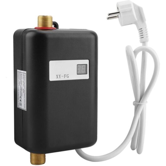 Instant Water Heater 220V 3800W with Digital Display, Mini Electric Tankless Water Heater, for Kitchen and Bathroom, Maximum Temperature 55°C (Black)
