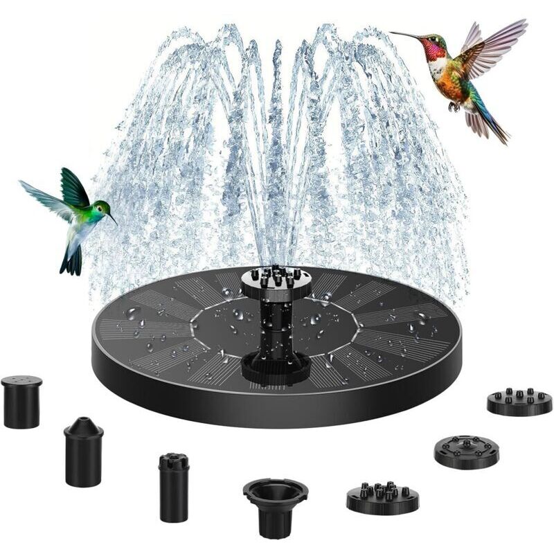 Outdoor solar fountain, solar bird bath with 6 nozzles, outdoor solar garden fountain for bird bathing, garden fountain, pond, garden decoration,