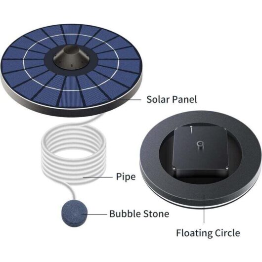 Oxygen Pump for Solar Pond Aerator with Air Hose and Bubble Stone, Floating Water Pond Aerator, Fish Tank Oxygenator for Bird Bath Fountain