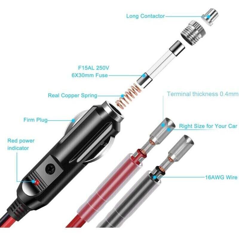 Pcs Male Cigarette Lighter Adapter with 16 AWG 12V/24V Universal Power Cable, for Car Inverter, Air Pump, Electric Mug