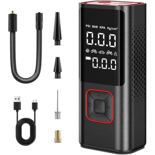 Portable 6000mAh tire inflator with LED display, lifetime warranty
