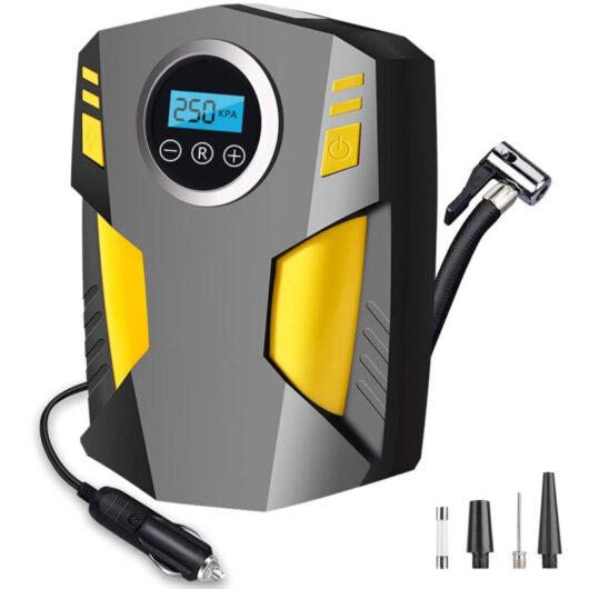Portable Digital Car Tire Inflator with 3 Nozzle Adapters and Digital LED Light, 12V Fast Electric Air Pump