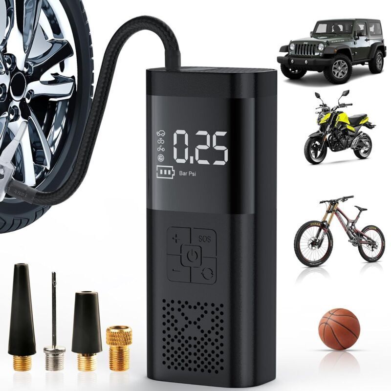 Portable Tire Inflator Air Compressor - 180 PSI and 4000 mAh Powerful Tire Inflator, 3x Faster Inflation Electric Air Pump with Digital Pressure Gauge