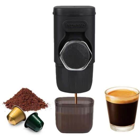 Portable coffee maker, small 2-in-1 travel coffee machine for ground coffee and capsules, manual operation, small portable coffee maker for camping