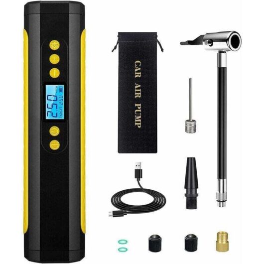 Portable compressor, rechargeable electric tire inflator of 140 PSI, inalámbrico car compressor, with digital LED screen, electric air compressor
