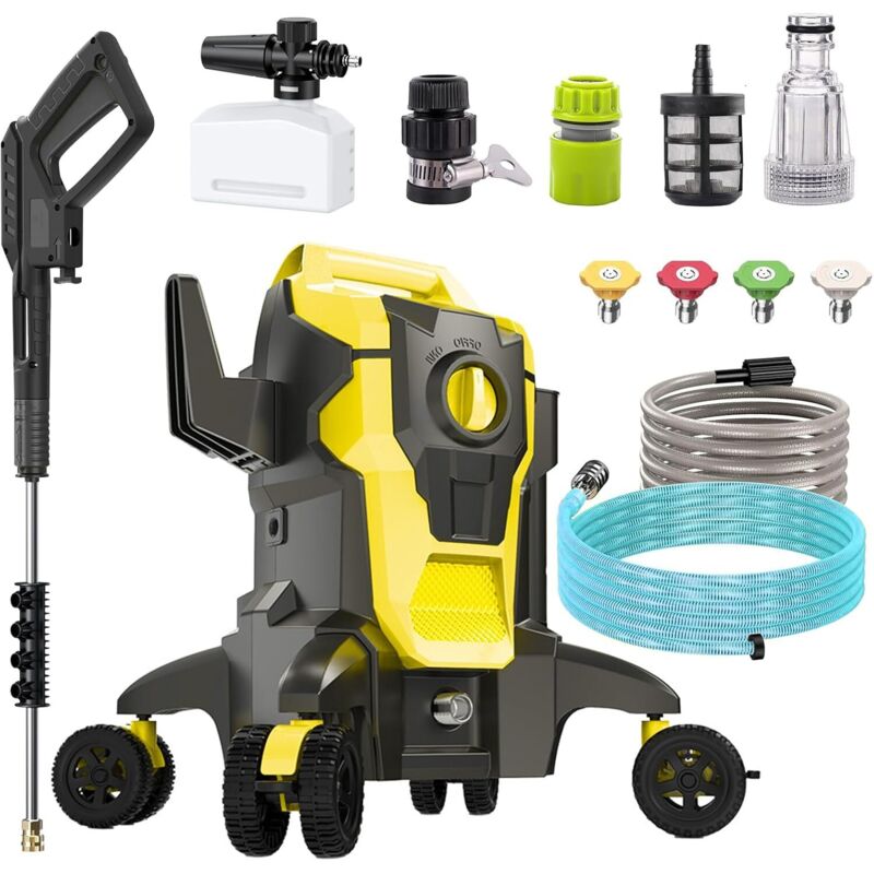 Professional high-pressure cleaner, 200 bar, 2000 W, facade cleaner with 10 m hose, joint cleaning, 1.8 m water inlet hose, 540 l/h flow rate,