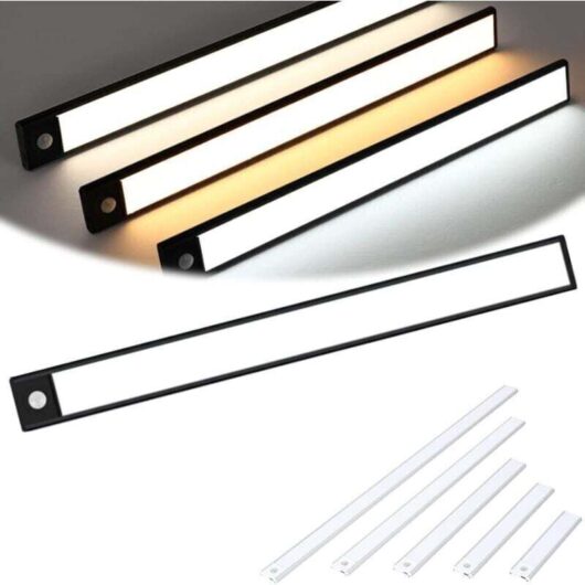 Rechargeable magnetic LED lamp, intelligent sensor, 3 color modes, automatic on/off function, no drilling required (Black, 40 cm)