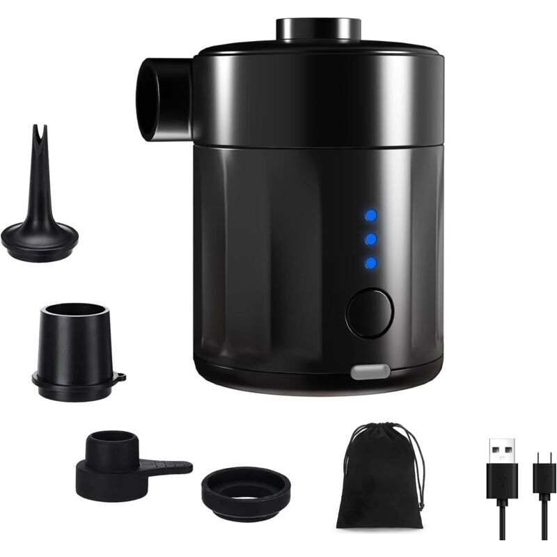 Rechargeable portable electric air pump with 4 nozzles