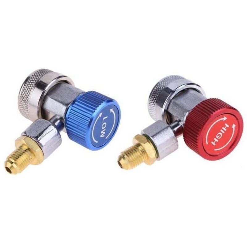 Set of 2 quick-connect fittings for automotive air conditioning R134A high-pressure and low-pressure systems