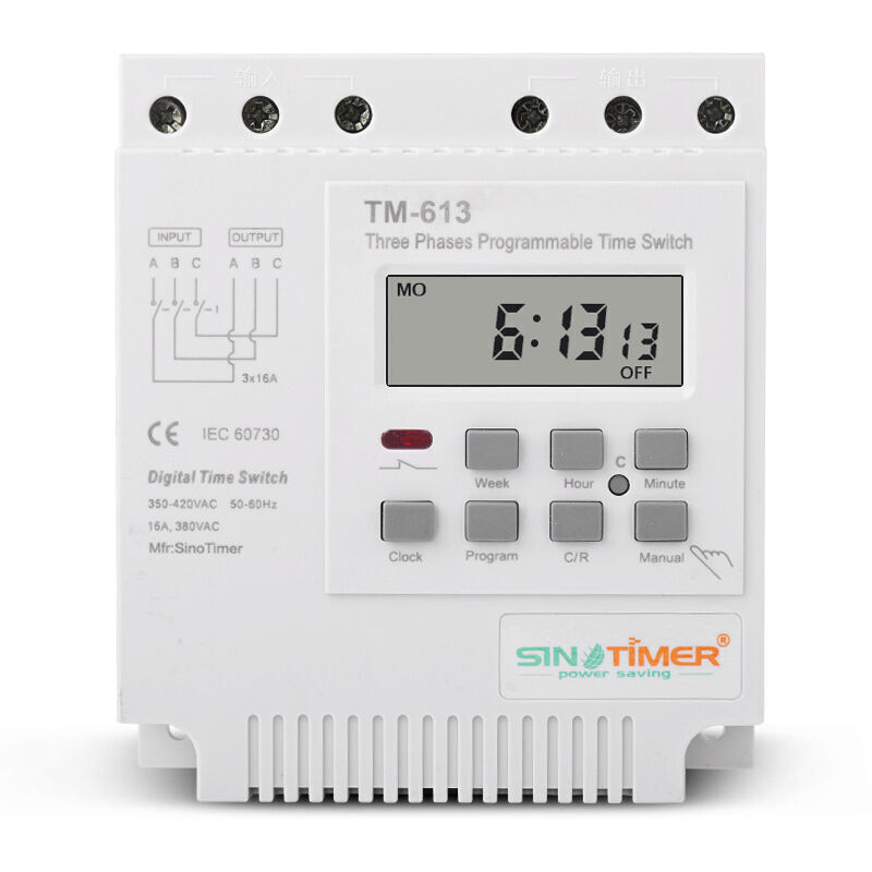 TM-613 Programmable Time Delay Relay 380V / 50-60Hz 16A Weekly Relay Power Timer Switch Three-Phase Timer Switch Smart Digital Clock