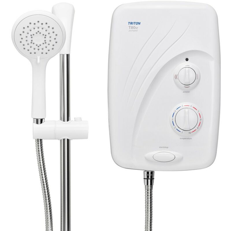 Triton - T80si Pumped Tank Fed White Electric Shower Replacement 8.5kW +Riser Rail