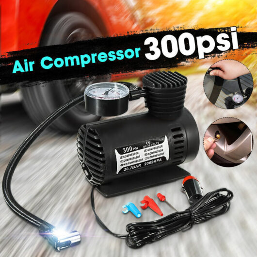 Universal 12V 300PSI Mini Electric Car Pump, Portable Automatic Compressor for Car, Motorcycle, Basketball, Bicycle, Ball
