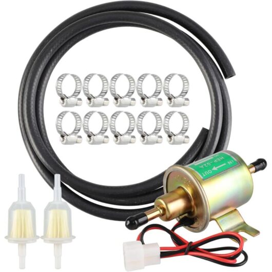 Universal 4-7PSI 12V Electric Fuel Pump with Fuel Hose and Stainless Steel Clamps, HEP-02A, Diesel Pump, Gasoline Pump