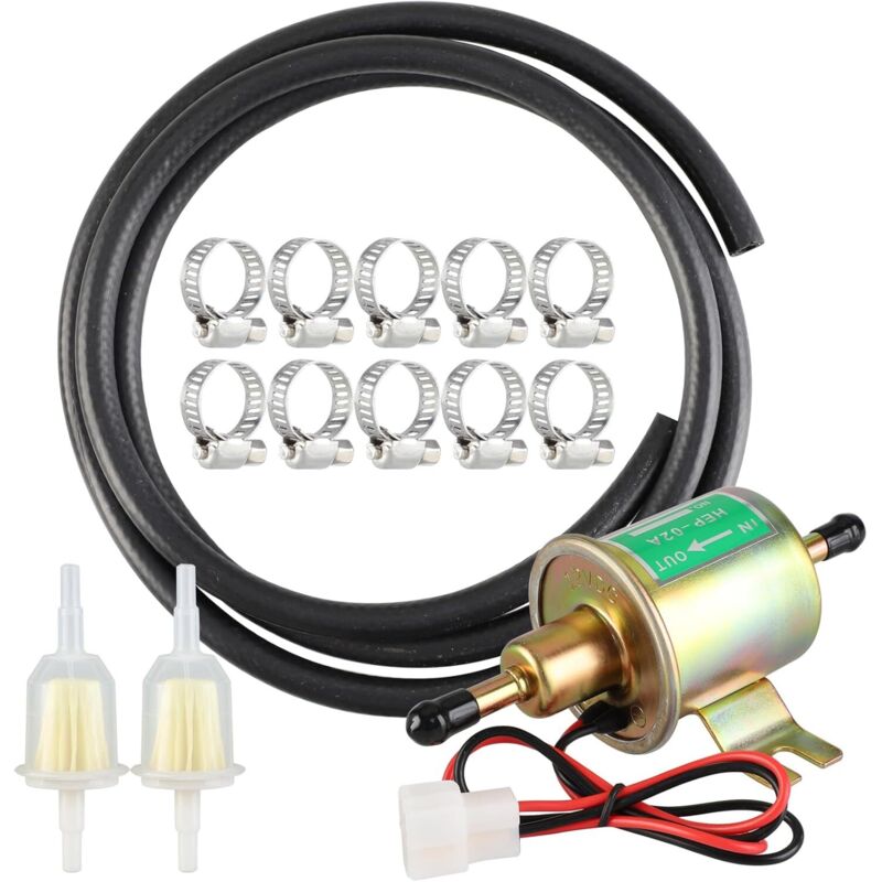 Universal 4-7PSI 12V Electric Fuel Pump with Fuel Hose and Stainless Steel Clamps, HEP-02A, Diesel Pump, Gasoline Pump