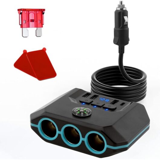 Upgraded 7-in-1 Car Cigarette Lighter USB Charger, 120W Car Charger Splitter Adapter with 3 Outlets and 4 USB Ports, Fast Charging for 12V/24V Car