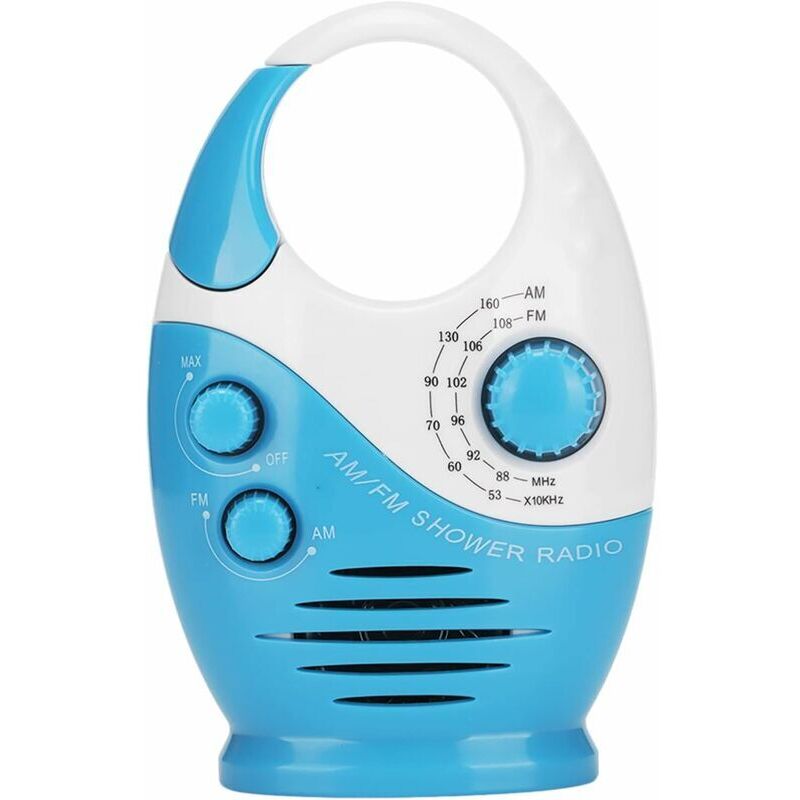 1 waterproof shower radio, AM/FM with adjustable volume, mini portable battery-operated speaker for bathroom, kitchen and outdoors