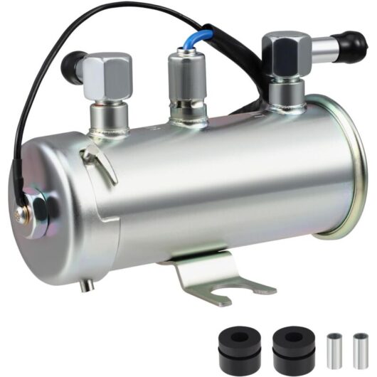 12V Electric Fuel Pump, Universal Fuel Pump for Gasoline and Diesel, Red Faceted, High Style, Self-Priming Cylinder Fuel Pump for Car, Van, and Engine