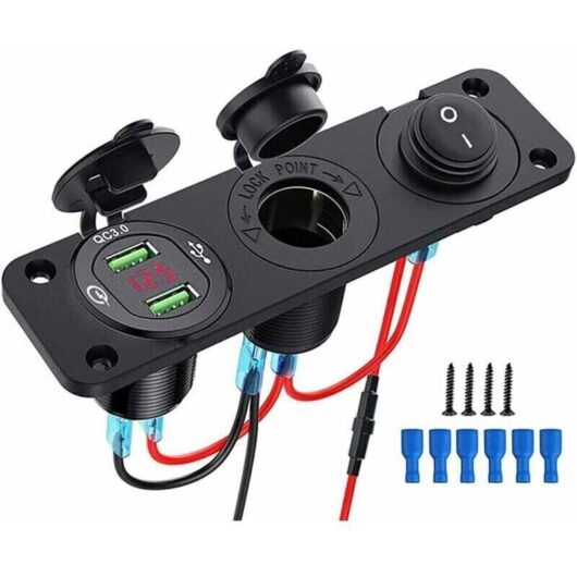 12V usb Panel Mount Socket, 12V Cigarette Lighter Socket, qc 3.0 12V Dual usb Charger, Cigarette Lighter Power Panel, Illuminated Rocker Switch for