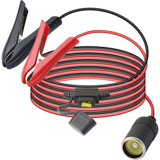 12V/24V Car Battery Clip-on to Cigarette Lighter Plug Female Adapter Extension Cable with 20A Fuse - 5.9Ft