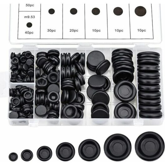 170 Pcs Rubber Cable Grommets Assortment Eyelet Rubber Plugs Electrical Wire Ring Seal Kit with Storage Box for Car Water Hose Pump 7 Sizes Black
