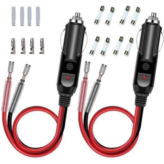 2 Pcs Male Cigarette Lighter Adapter with 16 AWG 12V/24V Universal Power Cable, for Car Inverter, Air Pump, Electric Mug