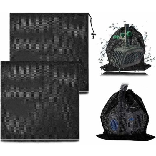 2 Pieces Mesh Pump Bag, Water Pump Filter Bag, Pump Barrier Bag, Pump Protection Bag, with Drawstring for Biological Pond Filters (45 x 45 cm)