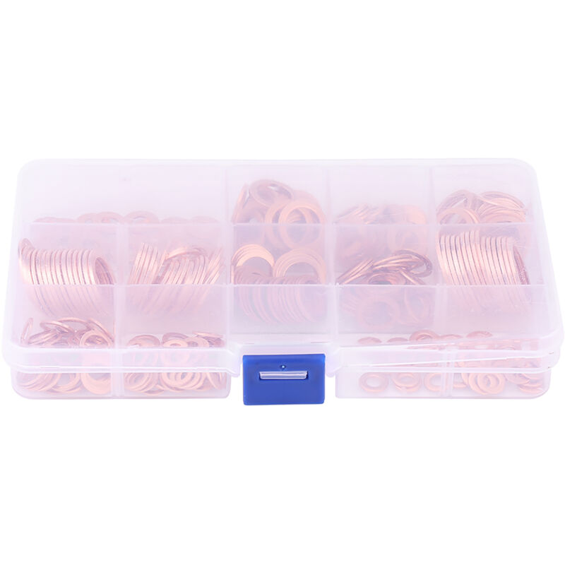 280 pieces, 12 assorted sizes, solid copper crush washers, gasket flat ring kit with storage box