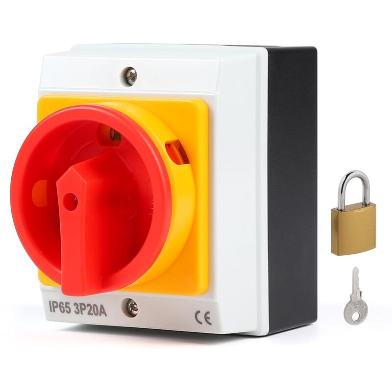 3-Pole Main Switch, Rotary Switch with Housing for Connecting Switches and Separating Small Circuits, IP65, 20A