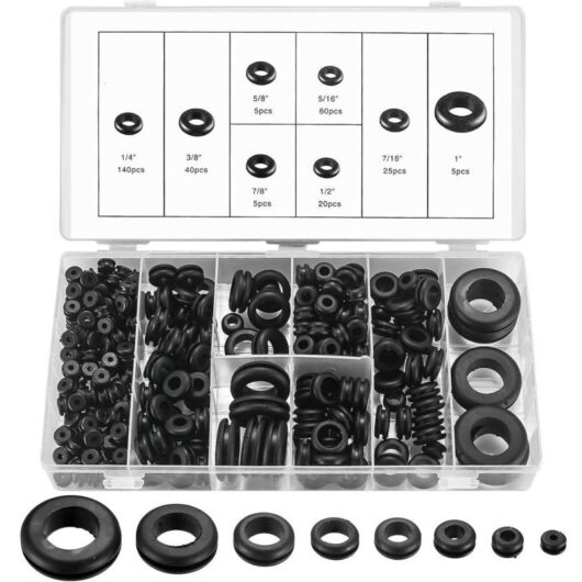 300 Pieces Rubber Cable Grommets, Rubber Grommets, 8 Sizes O-Ring Washers Grommets for Wires, Plugs, and Cables for Cars and Trucks