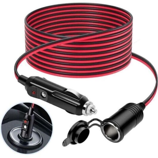 3M Cigarette Lighter Extension Cable, 12V/24V Car Charger Cigarette Lighter Plug, Dustproof 16 AWG Adapter with 15A Fuse for Motorcycle, Boat, Car,